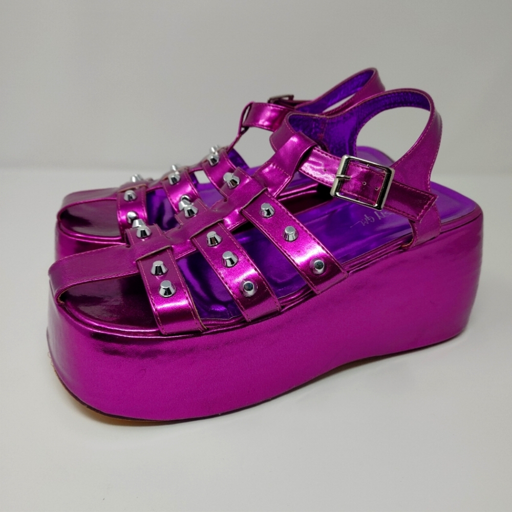 Nasty Gal Girly Goth Purple Studded Platform Sandals